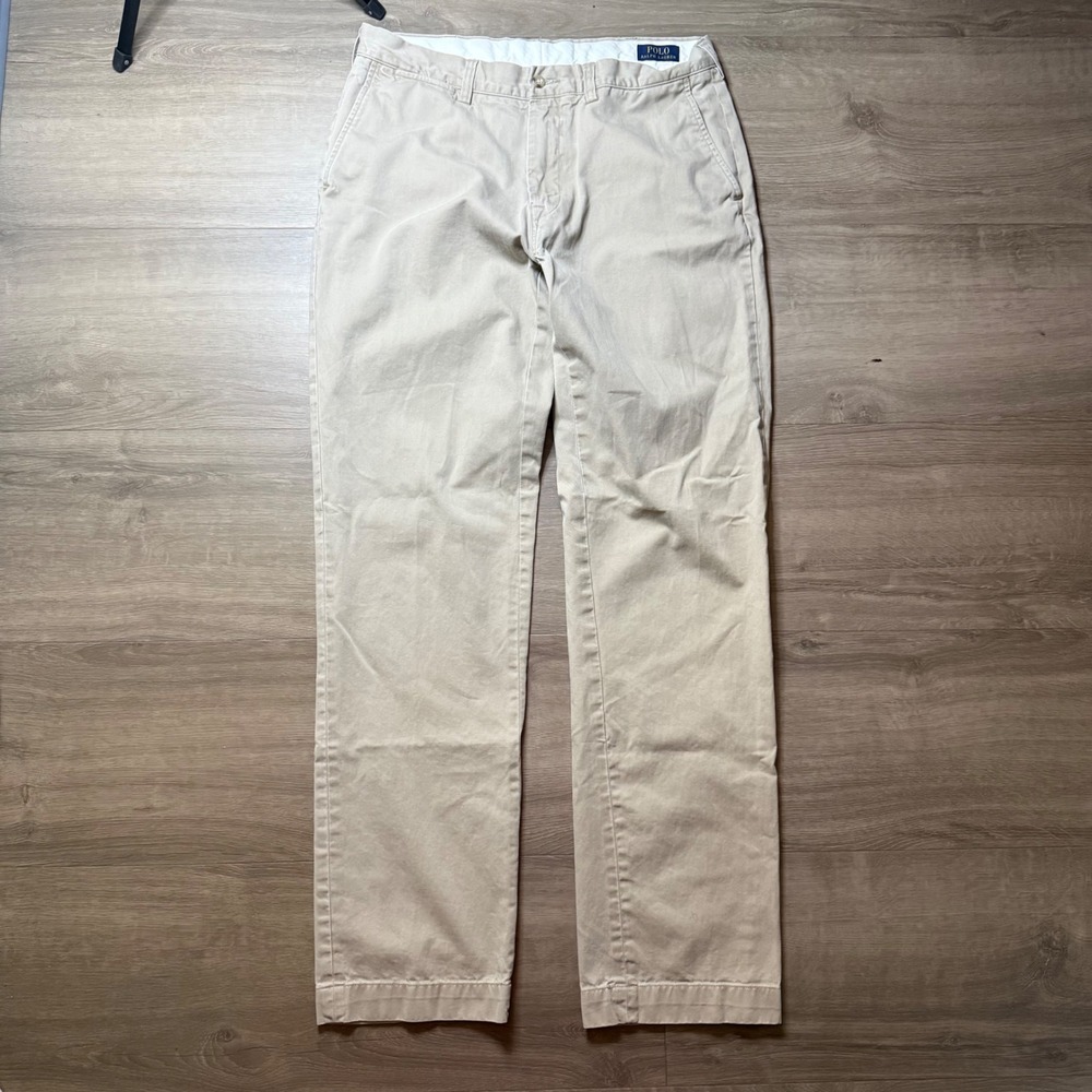 Polo Ralph Lauren Chino Pants Mens 34x33 Khaki Tan Straight Leg Cotton Twill